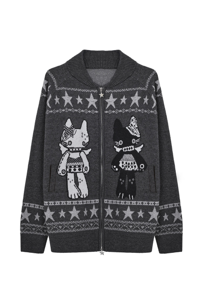 Y2K Jacquard Cardigan + Flare Skirt