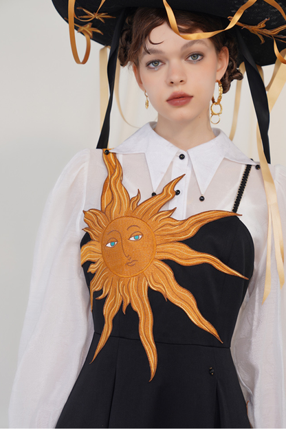 サンフラワーストラップスリムスイングレトロドレス