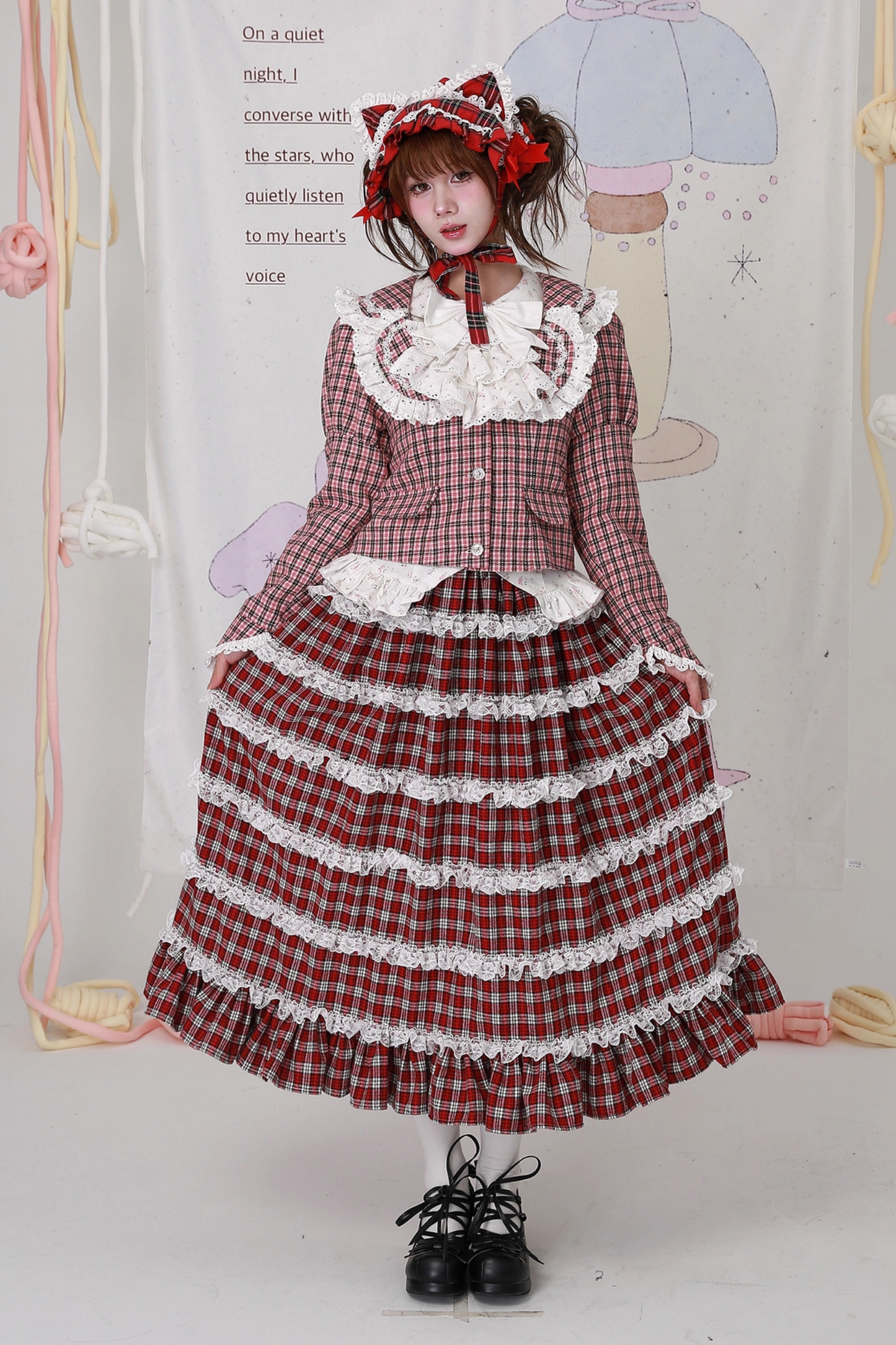 チェックレースレトロクラップカラージャケット