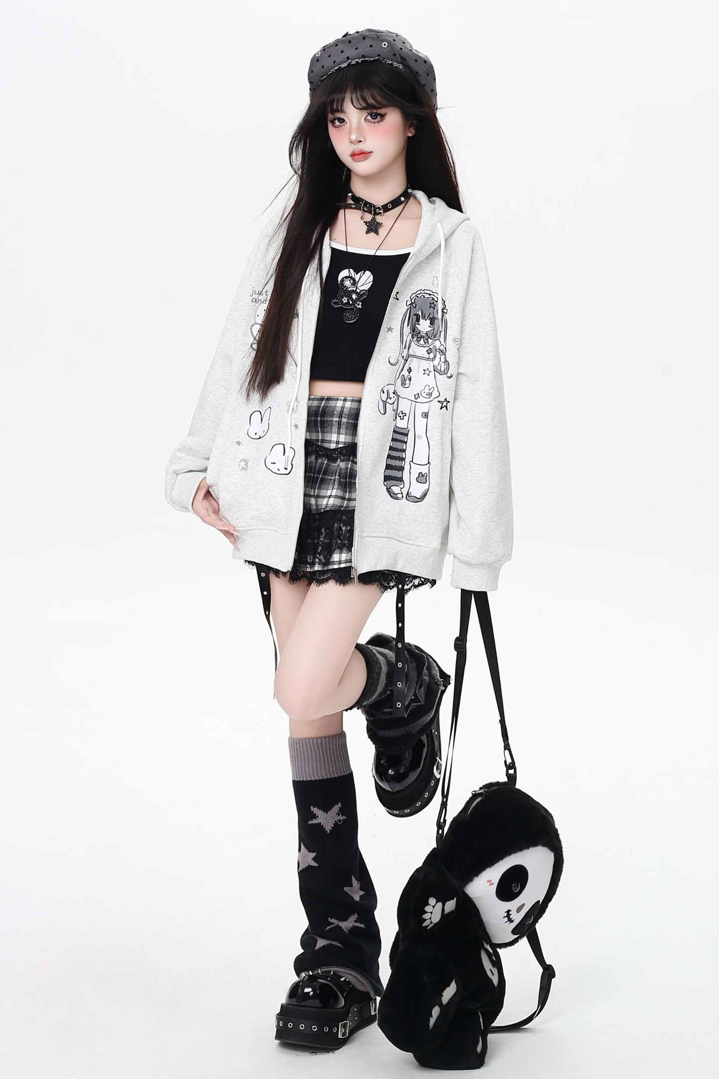 ガールイラストフードパーカー