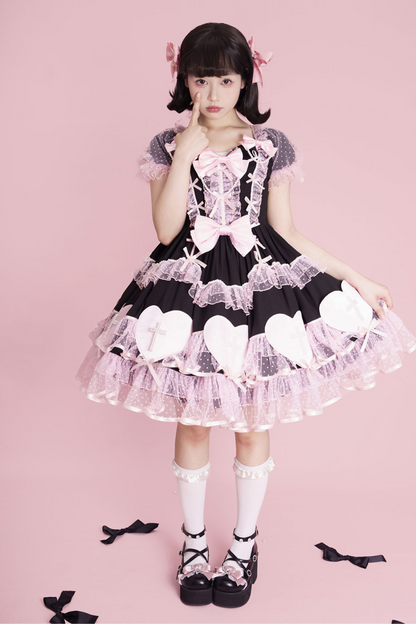 レイシープパフロリータレースラインストーンリボンフラットフォームシューズ