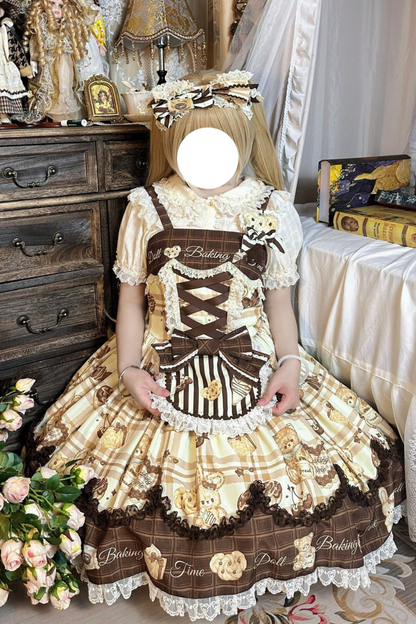 ベアティーパーティーロリータドレス+ジャンパースカート+シャツ+カチューシャ+ブローチ+エプロン