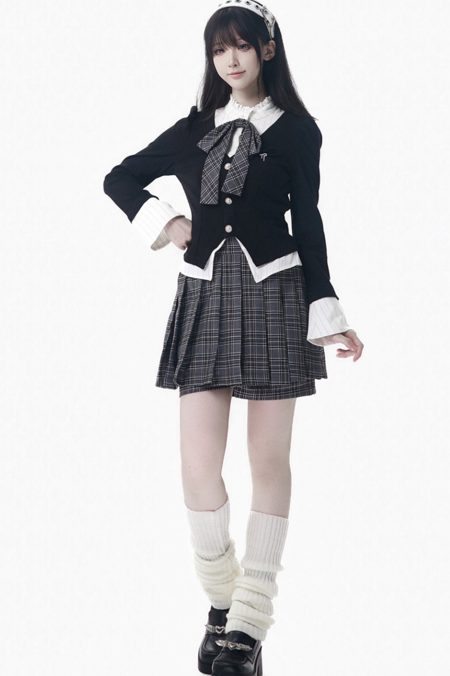 カレッジスリムフェイクツーピーストップス+チェックキュロット