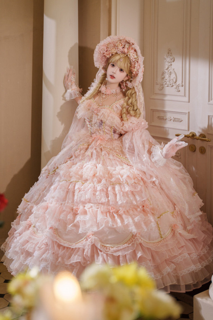 スイートフラワーゴージャスティーパーティーロリータアクセサリーハット+ベール+ネックレス+グローブ+セプター