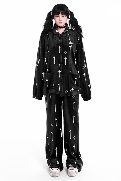 ゴシッククロスフランネルナイトガウンコート+ルーズパンツ+ジャケット