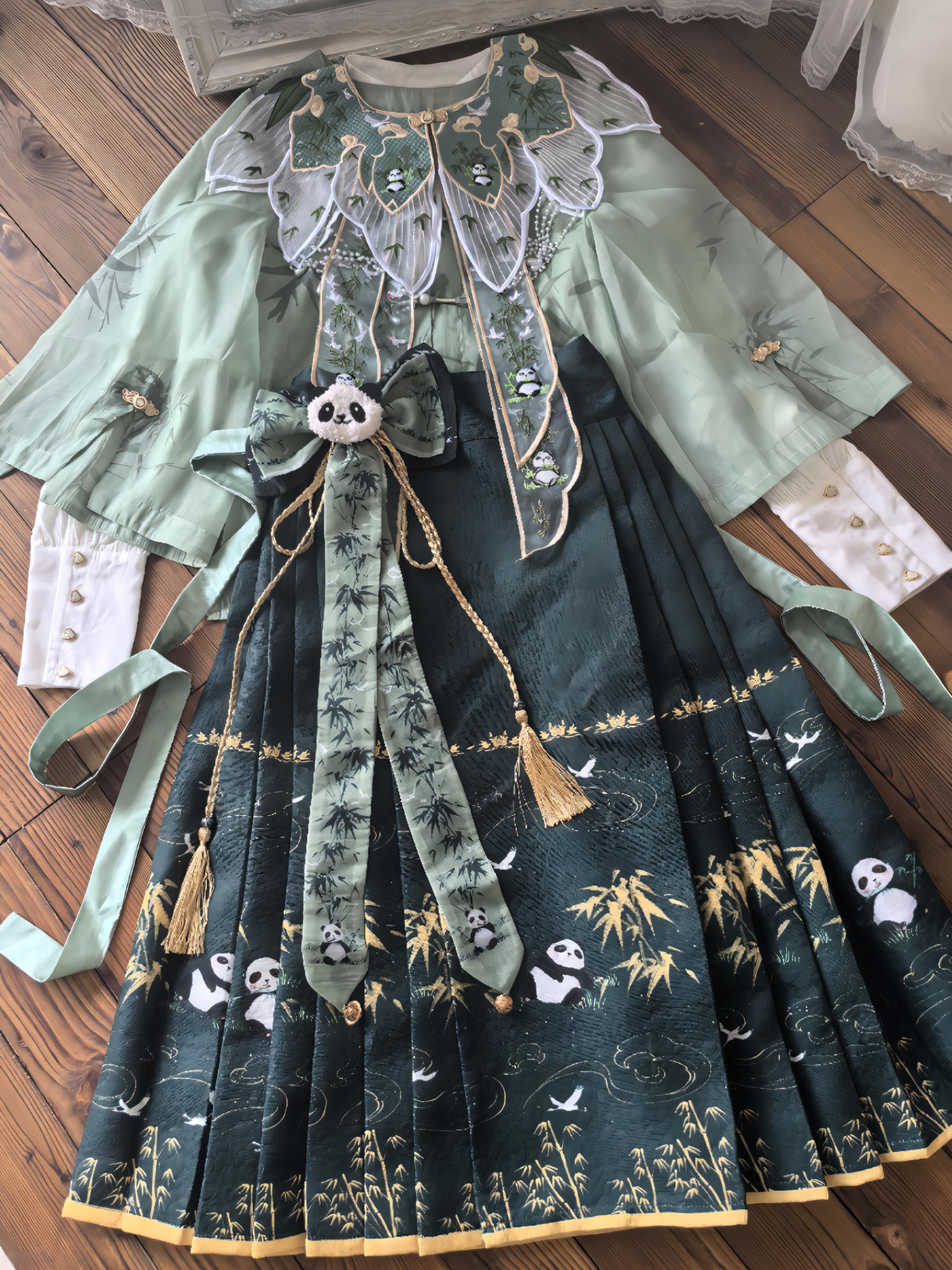 Japanese Pattern Green Panda China Lolita Set