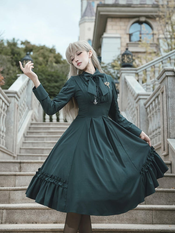 Elegant Long Sleeve Ruffle Ribbon Dress