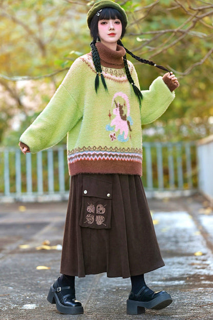 Faux Fur Jacquard Sweater