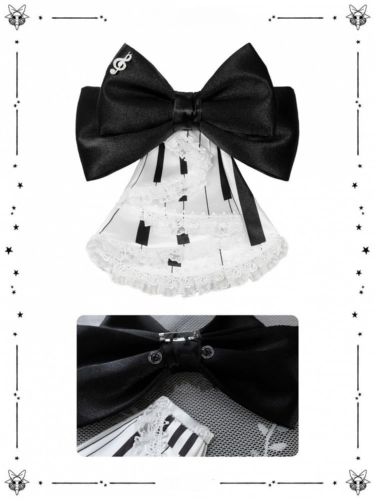 【10月22日予約締切】Polka Dot/Black Gothic Lolita Piano Key Series Accessories Piano Key Lace Bow Tie