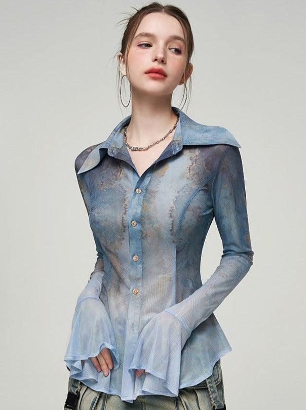 Gold Blue Sheer Art Shirt