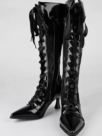 【12月19日予約締切】ポインテッドトゥゴシックロリータロングブーツ＋ブラックレーススペシャルバージョン