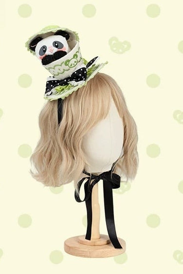 [Reservierungsschluss am 1025] Pink/Grüne Chinoiserie-Lolita-Sweet-Panda-Serie Accessoires (Teetassen-inspirierter Minihut, Pandaohren-Haube, Pandaohren-KC, Pandaohren-Barett, Haarclip, Halskette, Handtasche, Quastenbrosche, Socken)