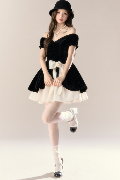 ベルベットシックガーリーフレンチバンケットドレス