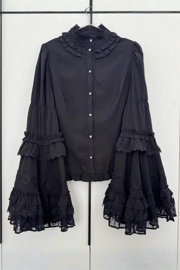 Gothic Lace Trumpet Sleeve Blouse