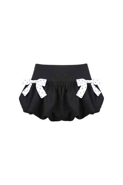 ドットフレンチオフショルトップス+リボンバルーンスカート