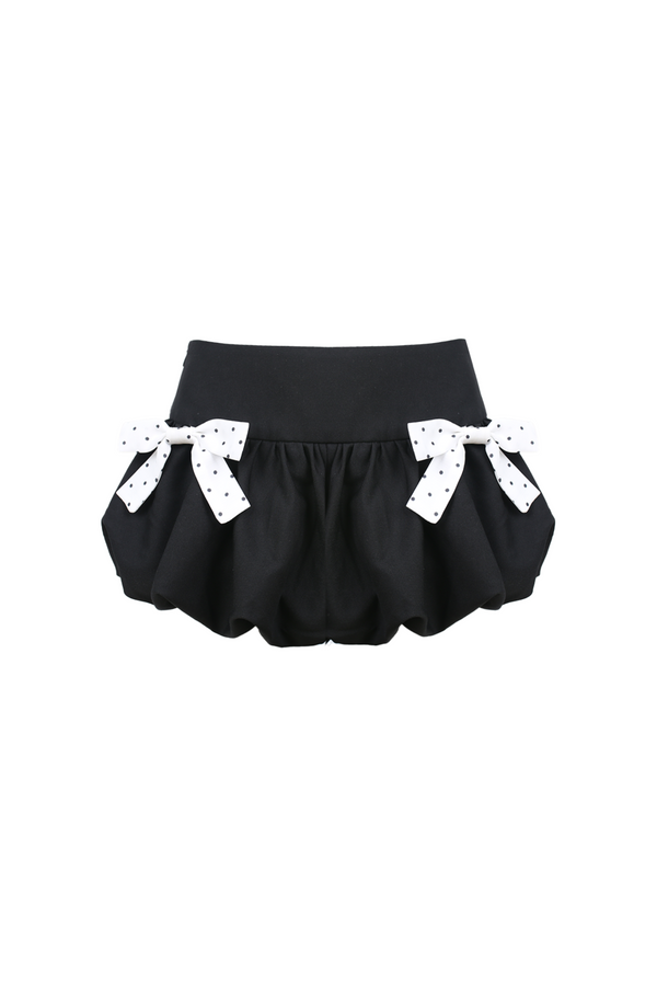 ドットフレンチオフショルトップス+リボンバルーンスカート