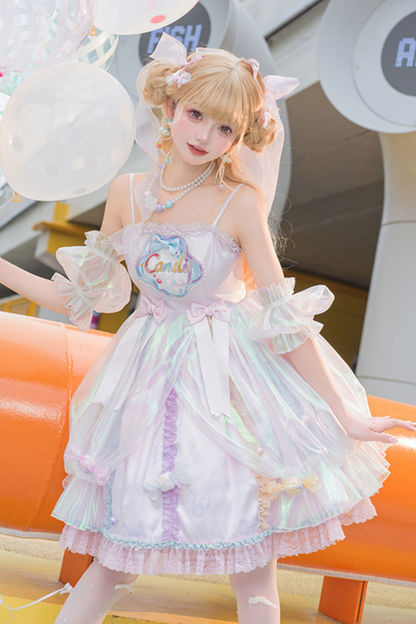 キャンデーポップバルーンロリータジャンパースカート+パールネックレス