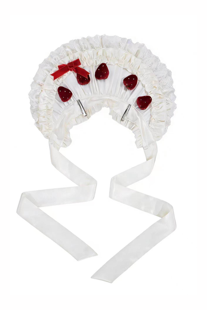 [3월 13일 예약마감] 스트로베리 크림 롤리타 원피스 + 케이크 모자 + 꼬리 + 보닛 + 페티코트