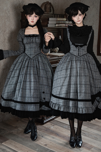 Check Fishbone Chest JSK + Dress + Innerwear + Ribbon + Hat