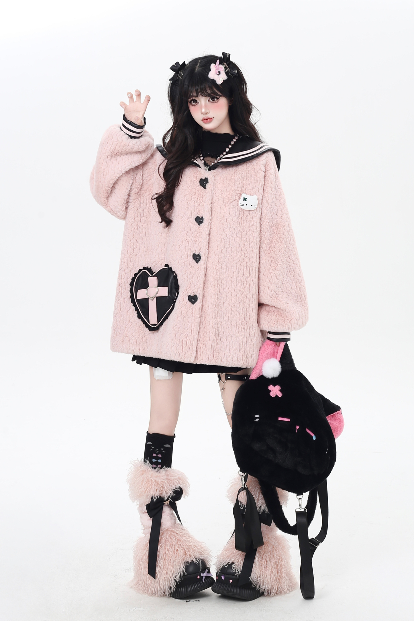 Sweet Cool Navy Collar Lantern Sleeve Jacket