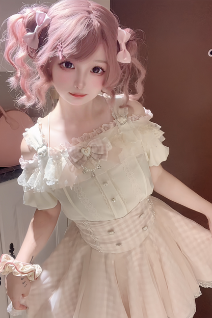 【予約商品】量産オフショルダートップス+ハイウエストスカート