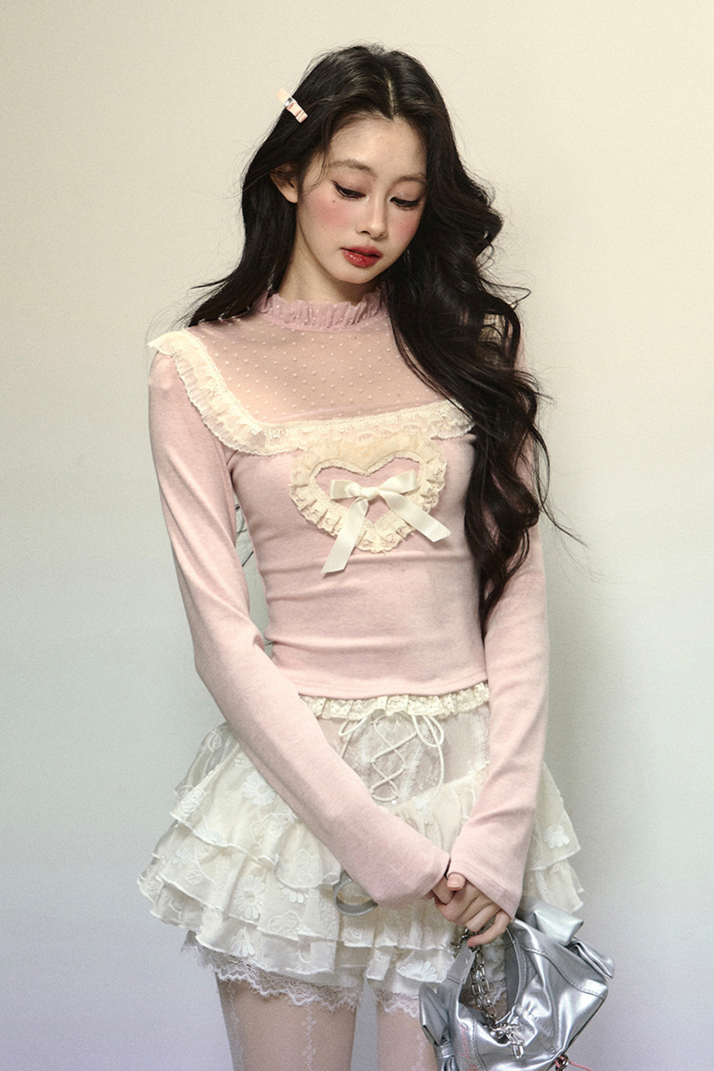 [Pre-order item] Heart Frill Ribbon Design Sweet Top