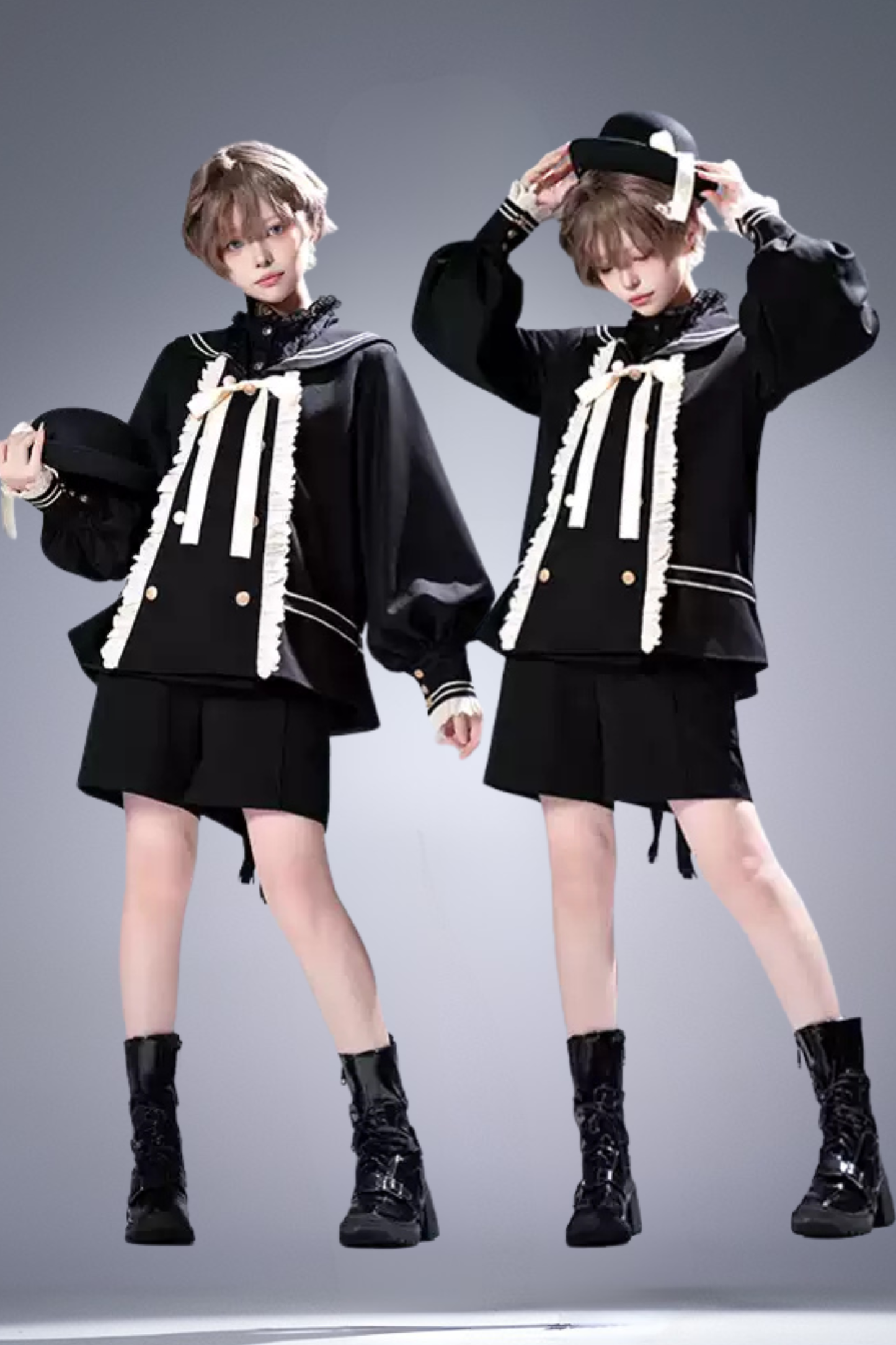 College Style Prince Sailor Collar Jacket Shorts Set + Hat