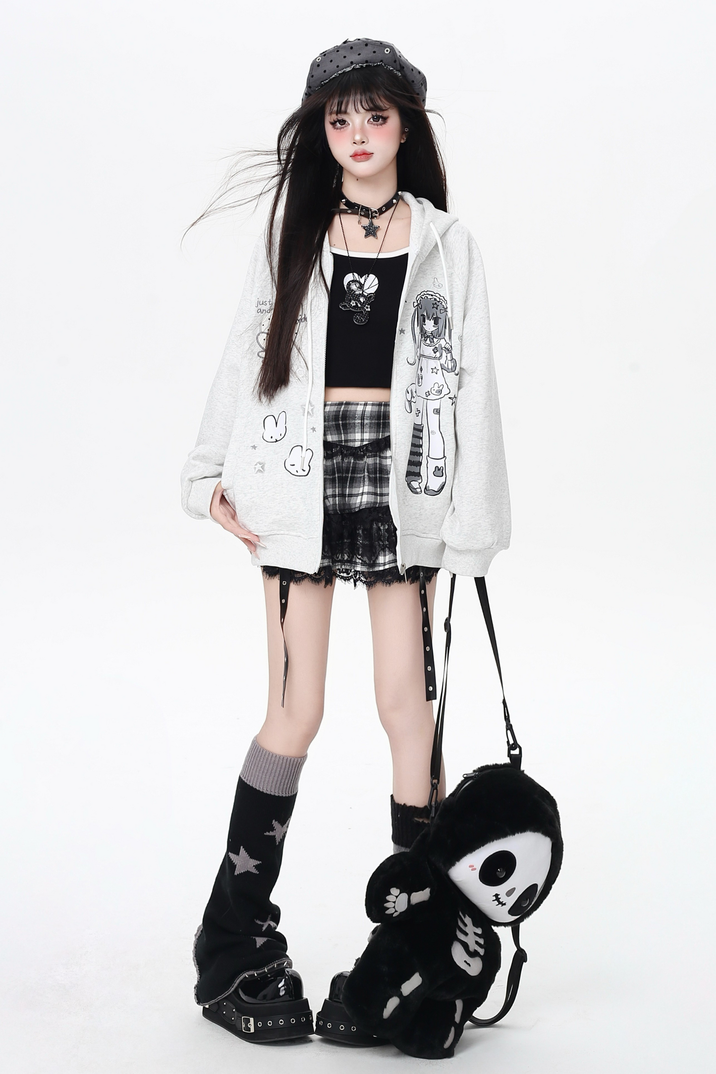 ガールイラストフードパーカー