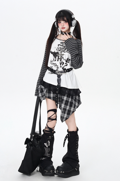 サブカルチャーストライプルーズトップス