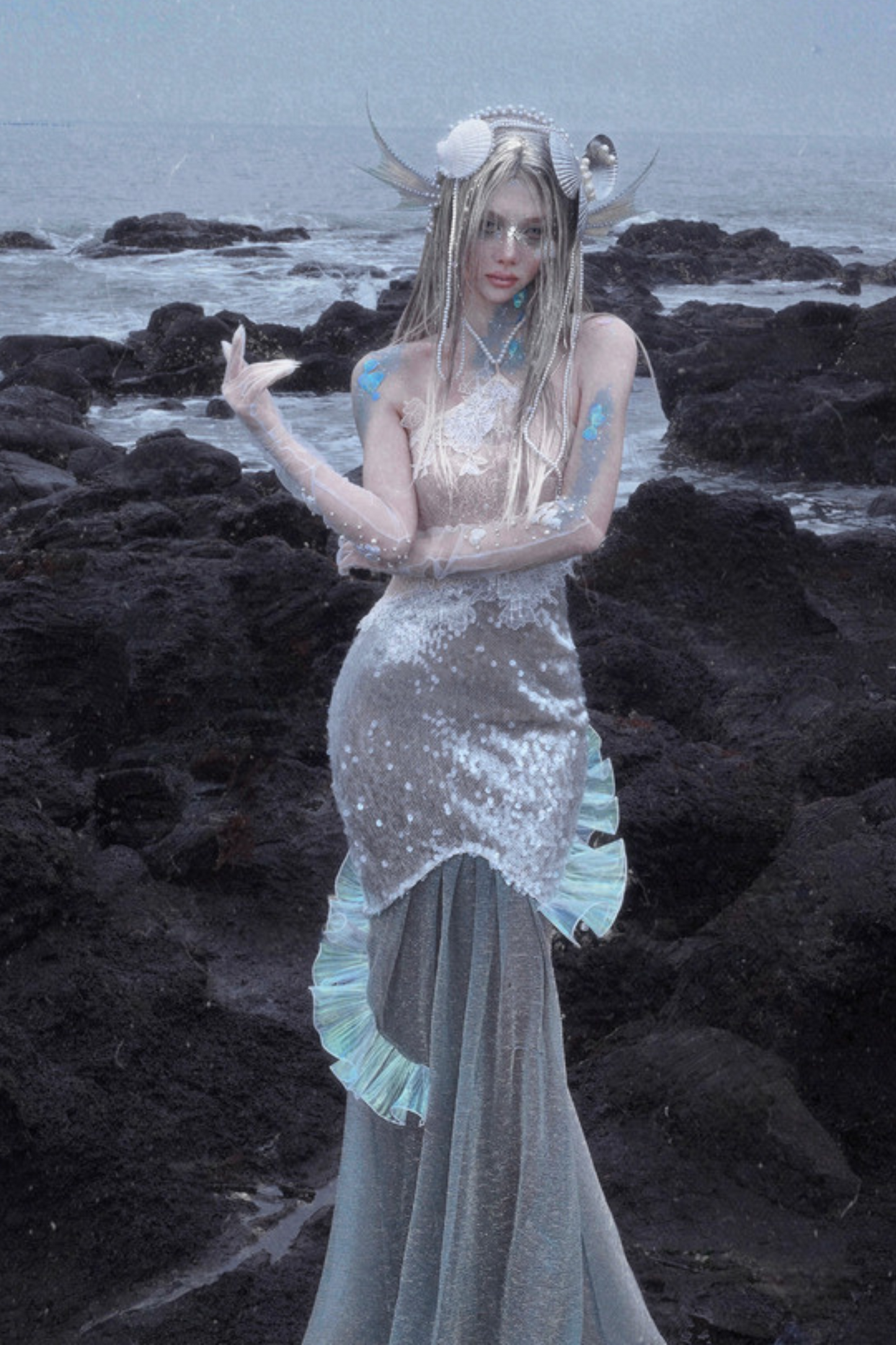 [Pre-order] Mermaid Seaside Dress + Sequined Shawl