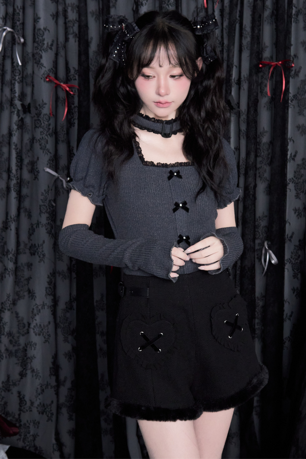 Dark sweet ribbon knit top + sleeves