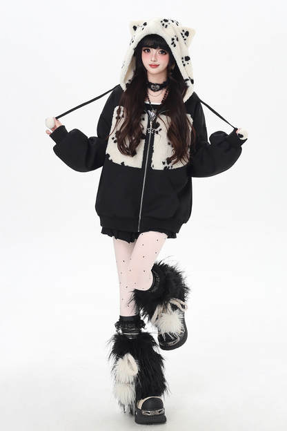 Dark Sweet Cat Ear Fleece Loose Jacket