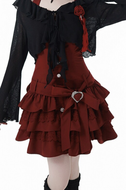 Cardigan en dentelle florale rose + robe + corsage