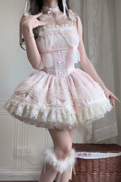 甜美珍妮蘿莉塔吊帶裙+項鍊+帽子+髮帶