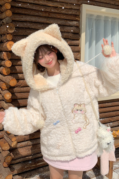 ホワイトファーキャットフードコート