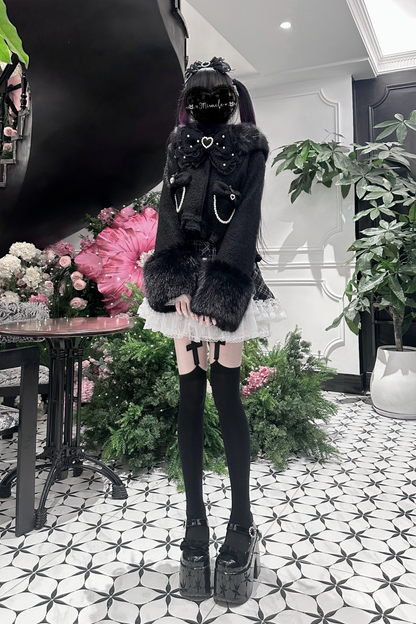 リボンファーショートコート