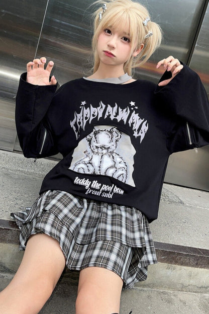 ベアプリントデタッチャブルロングスリーブTシャツ