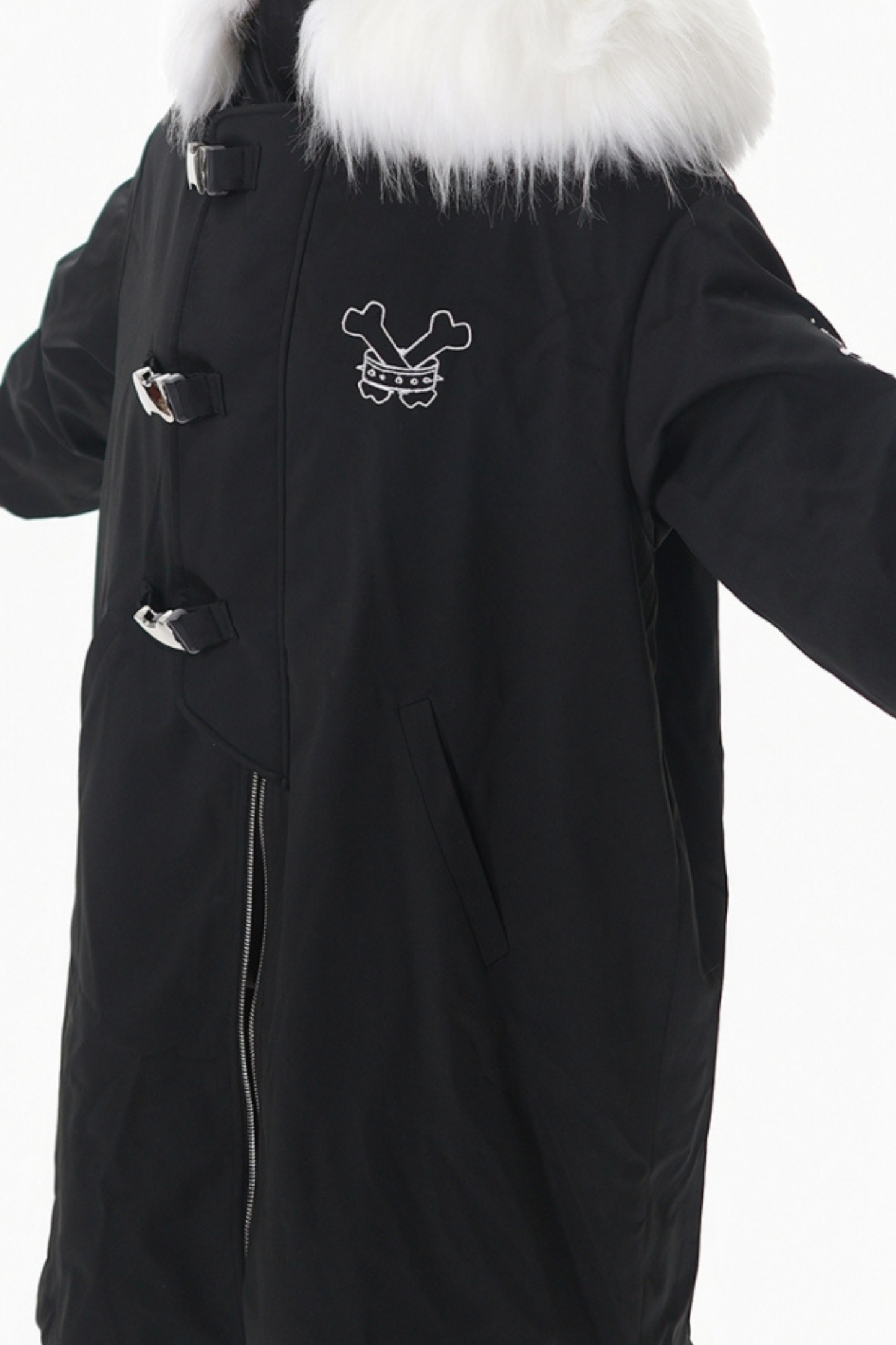 ダークカラーファーフードミドルコート