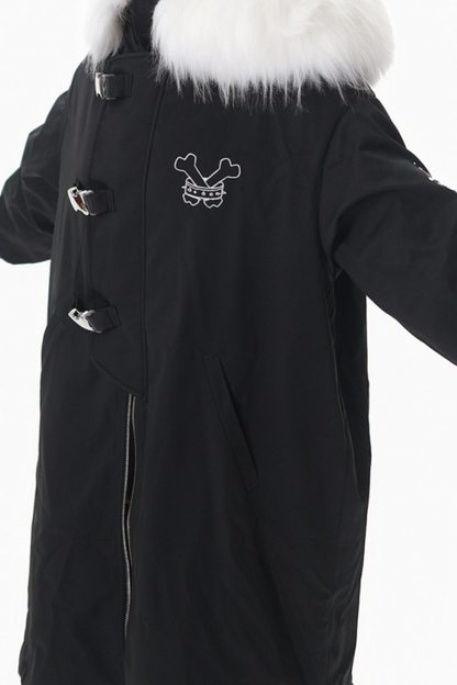 ダークカラーファーフードミドルコート