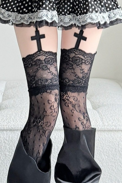 Cross Lace Fishnet Stockings
