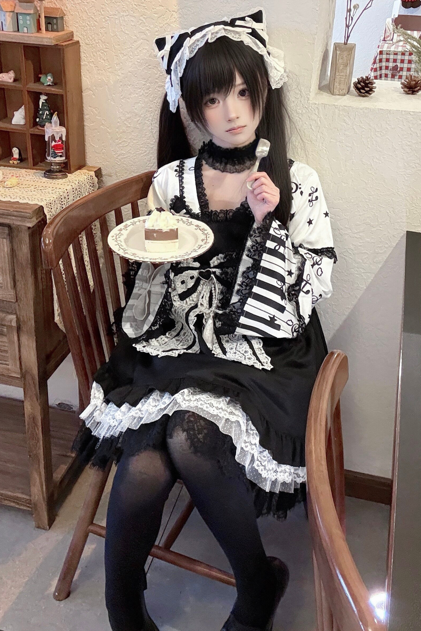 キャットダークエンジェルレースフローラルドレス+ヘアバンド