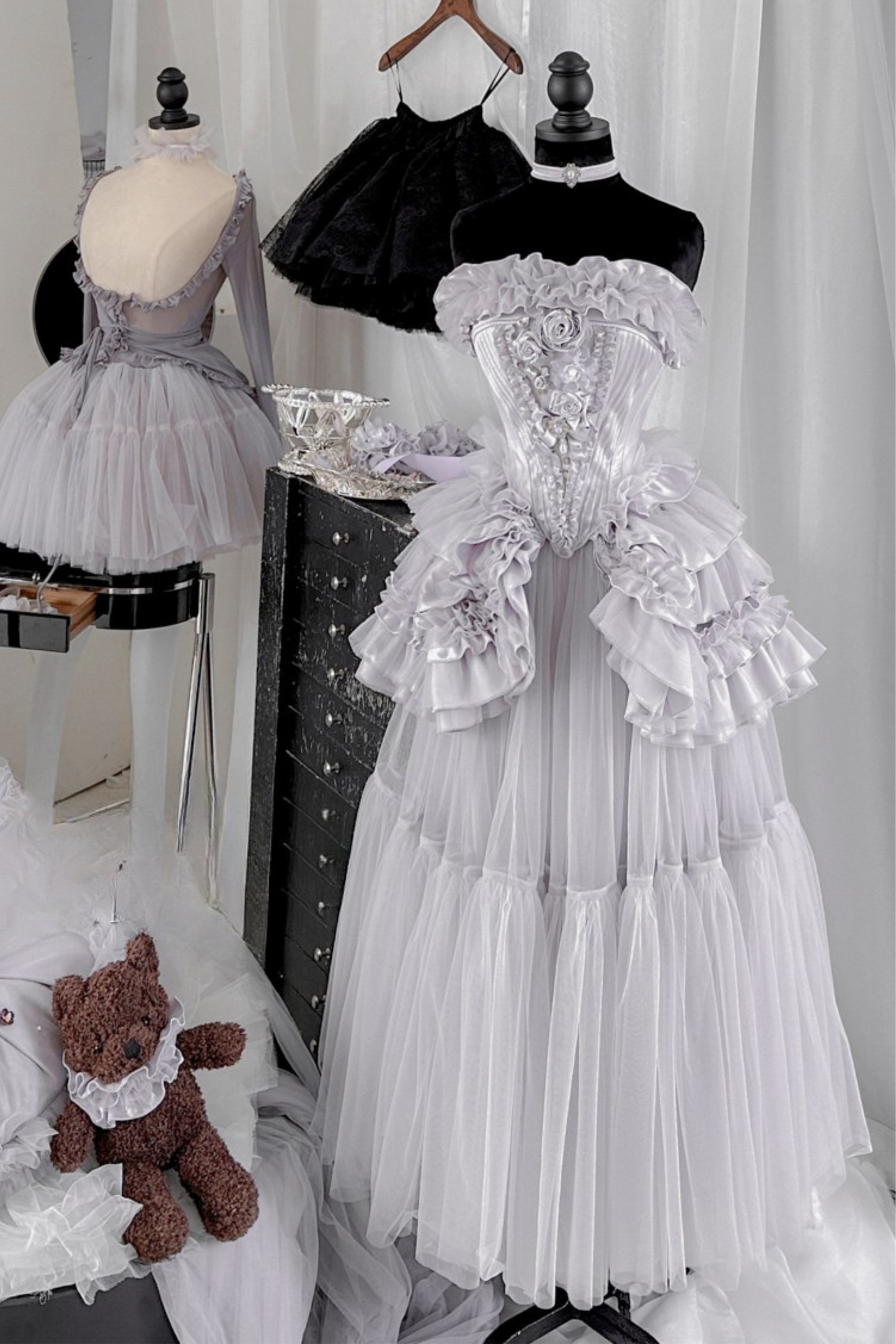 ビクトリアフラワーチューブトップス＋ショートスカート＋ロングスカート＋ガーゼスカート＋アームリング＋チョーカー