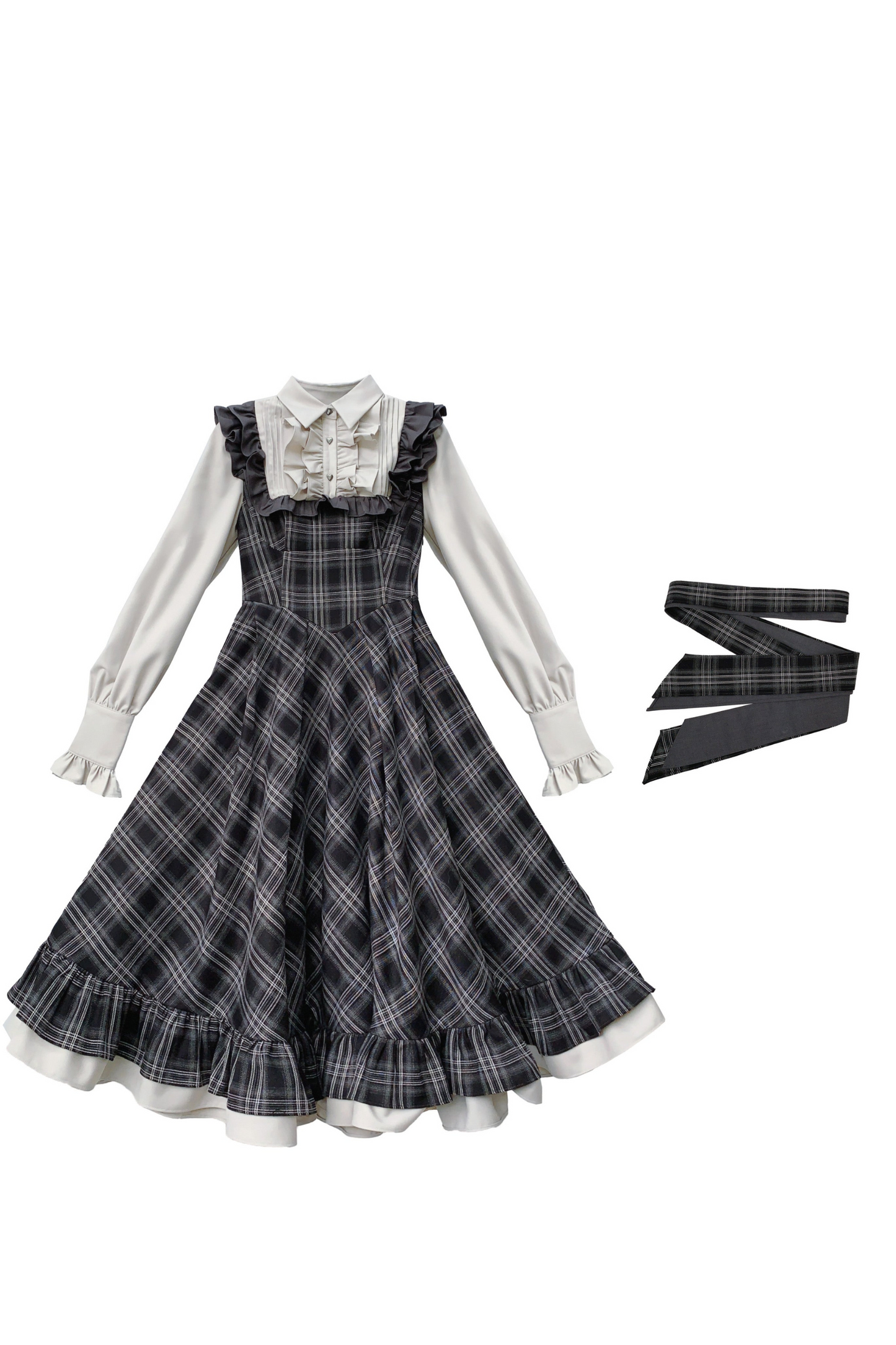 Black And Grey Check Waist Dress