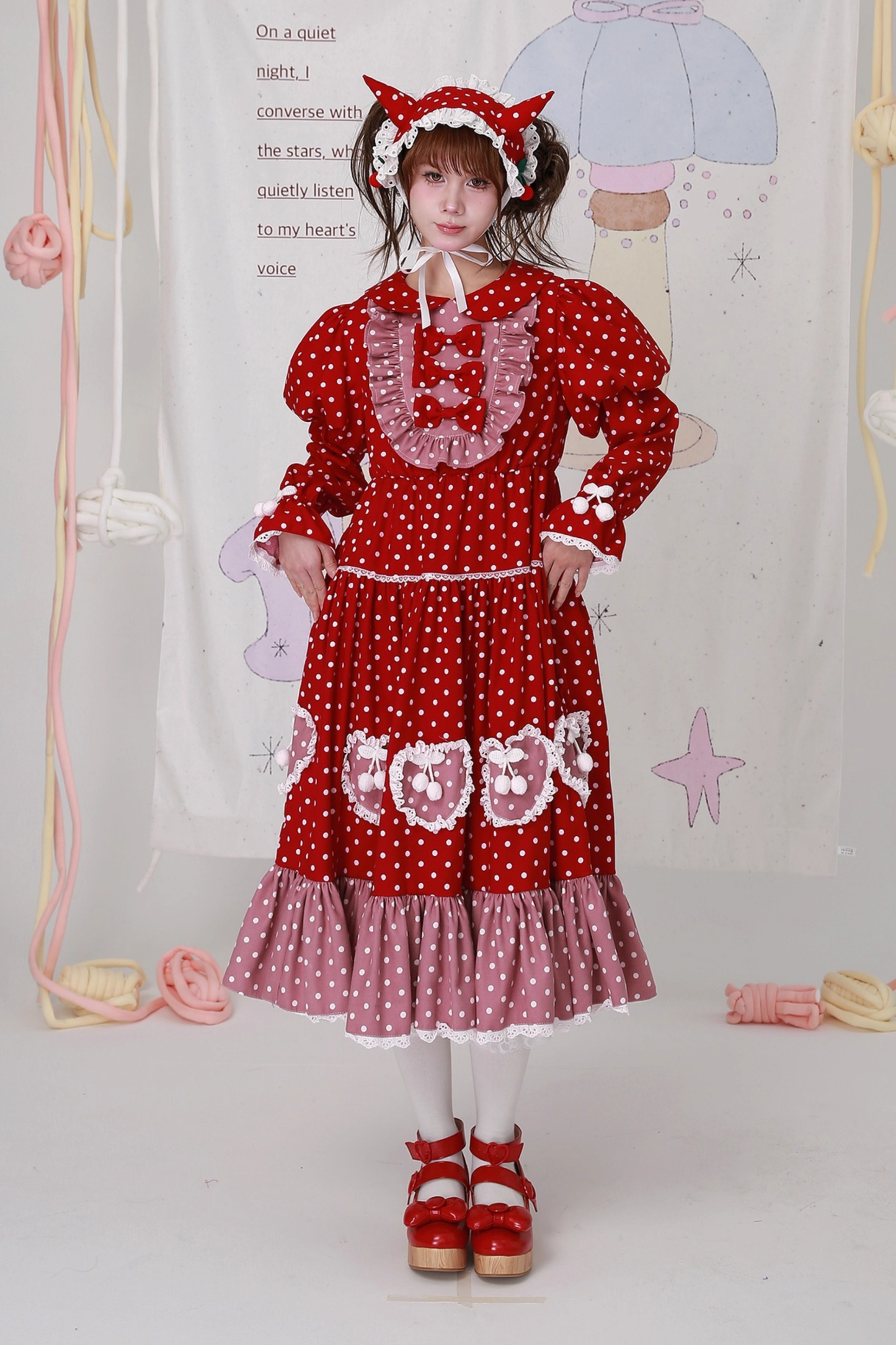 レトロガーリードットリボンドレス