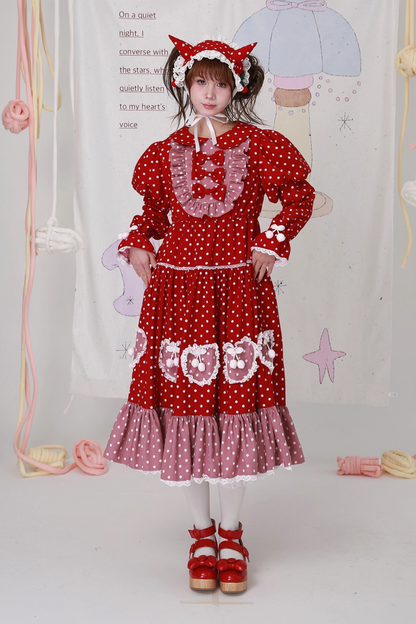 レトロガーリードットリボンドレス