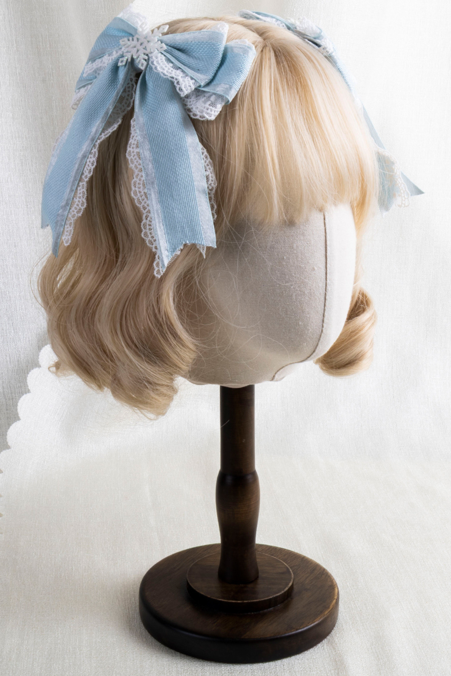 フリルアイスカラーロリータフラットハット+リボンクリップ+ヘアバンド+ハットクリップ