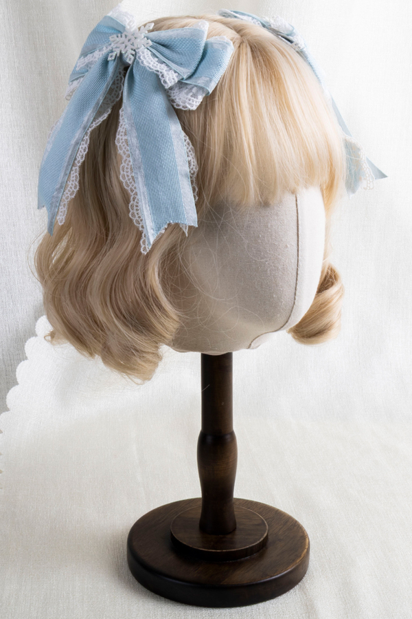 フリルアイスカラーロリータフラットハット+リボンクリップ+ヘアバンド+ハットクリップ