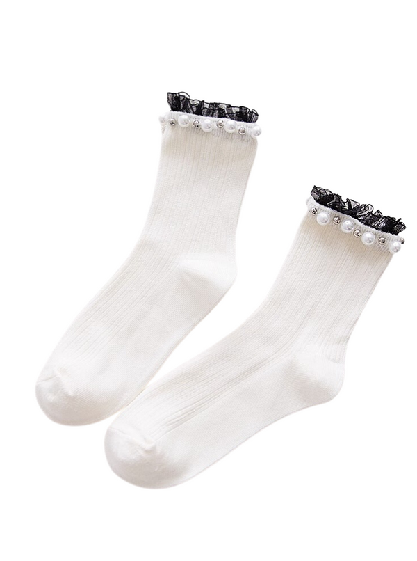pearl tulle short rib socks