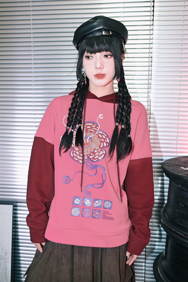 ラフレシアフラワーバイカラーフードパーカー