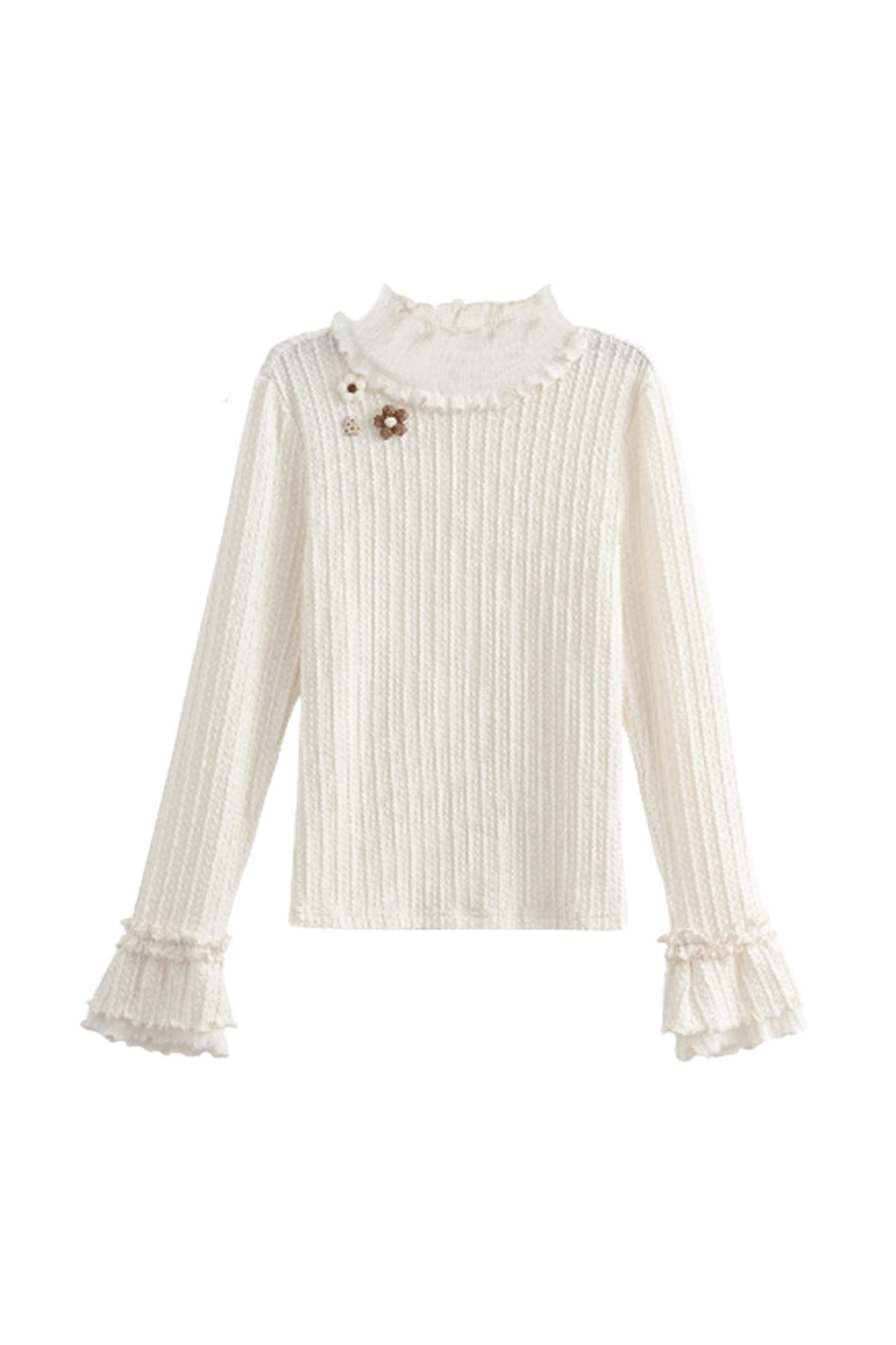 レースフリルハイネックトップス